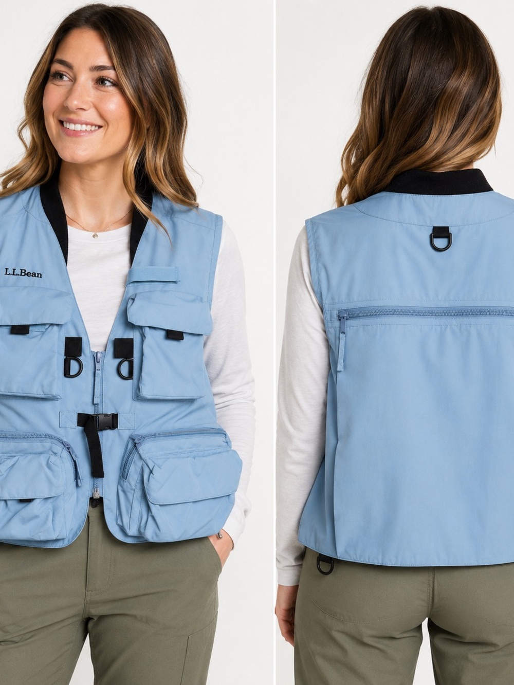 L.L.Bean Women’s M Fly Fishing Vest Blue Multi Pocket Utility Outdoor Mesh